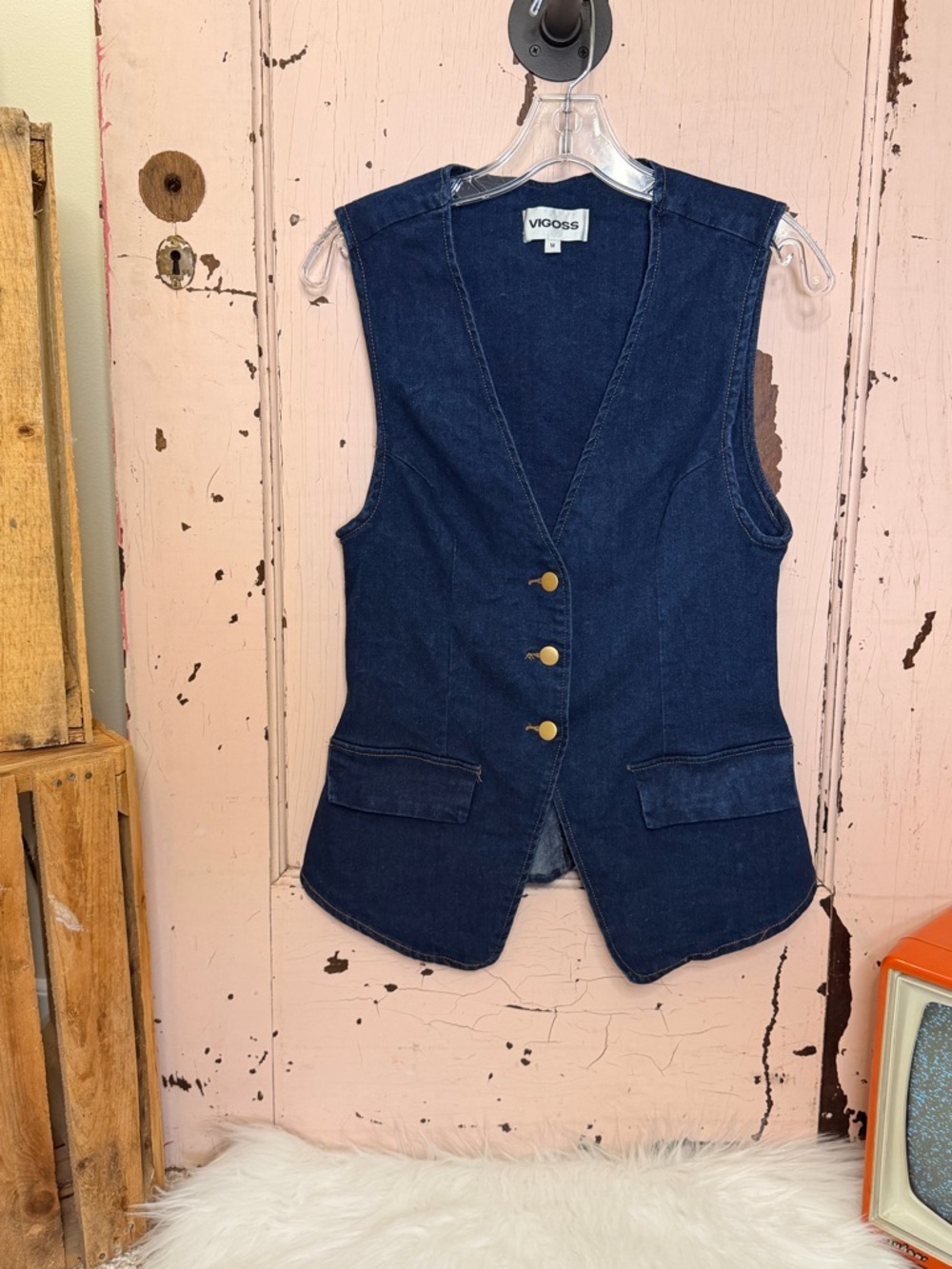 Vigoss Dark Blue Denim Button-Front Vest